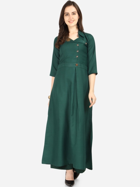 

Silk Bazar Green Patchwork Shirt Collar Regular Sleeves Anarkali Kurta