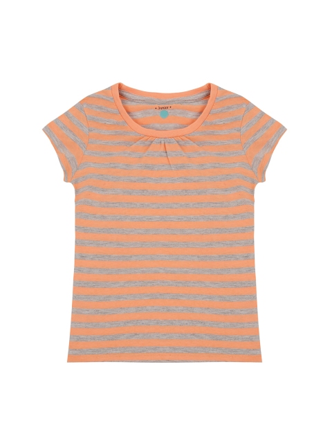 

CHALK by Pantaloons Girls Orange Grey Striped Round Neck Pure Cotton T-shirt