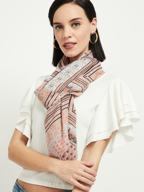 

max Women Peach-Coloured & White Printed Scarf