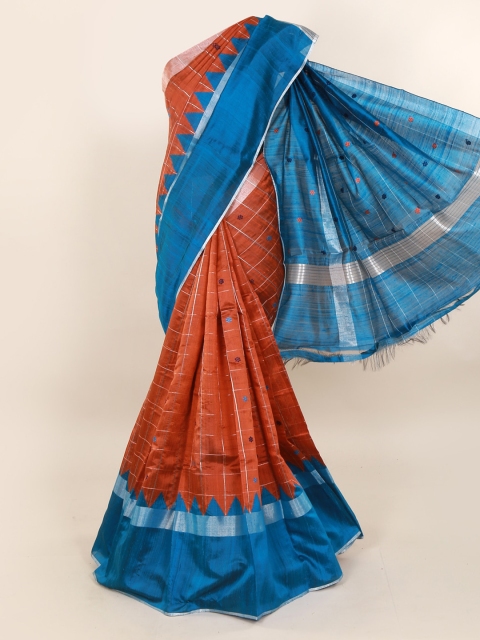 

Pothys Orange Checked Jute Silk Saree