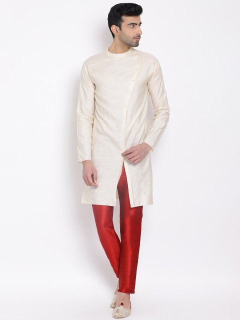 

DEVOILER Men Off White Siik Angrakha Kurta