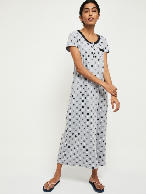 max Grey Melange Printed Nightdress