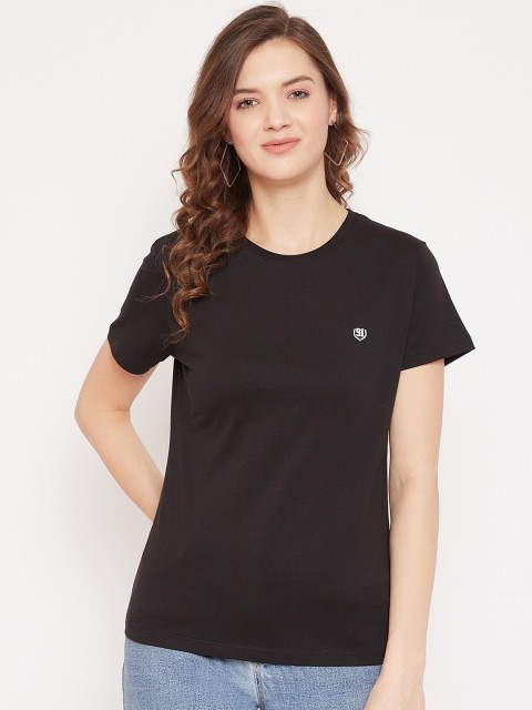 

Octave Women Black Solid Round Neck T-shirt