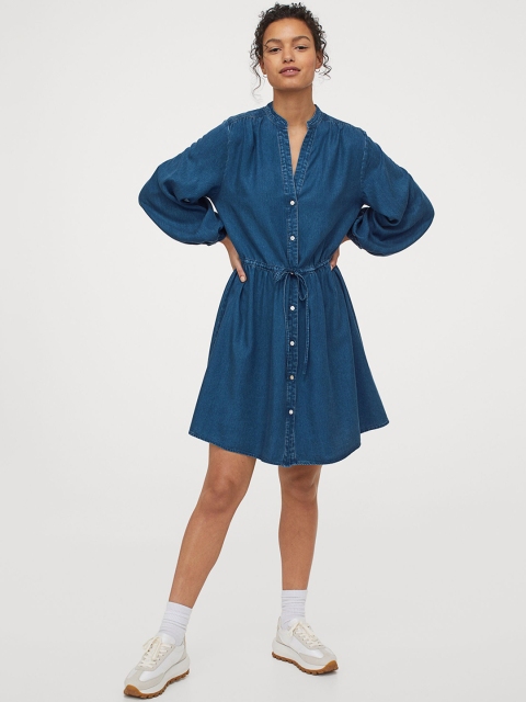 

H&M Women Blue Solid Lyocell dress