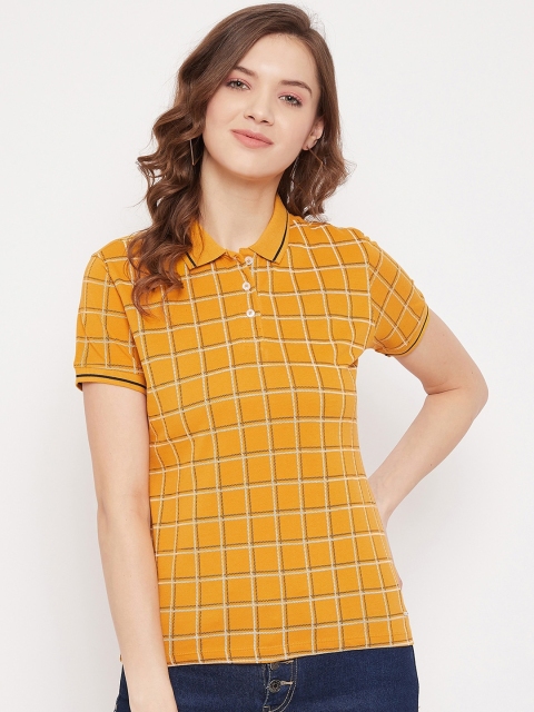 

Octave Women Mustard Yellow Checked Polo Collar T-shirt