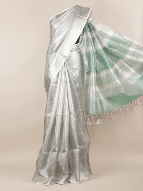 

Pothys Silver-Toned Solid Linen Blend Saree