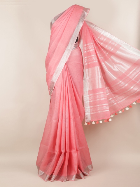 

Pothys Pink Solid Linen Blend Saree