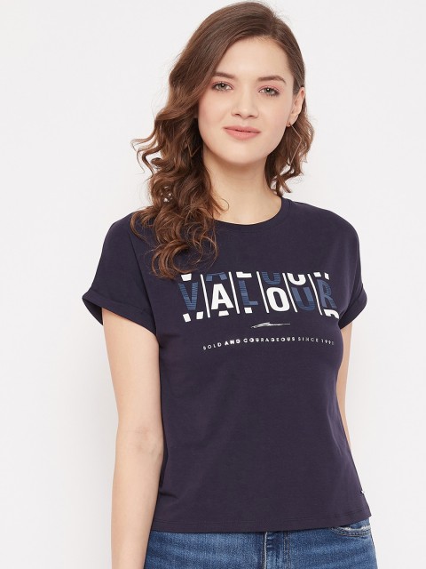 

Octave Women Navy Blue Printed Round Neck T-shirt