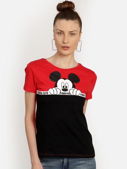 

Free Authority Women Red & Black Mickey Printed Round Neck Cotton T-shirt