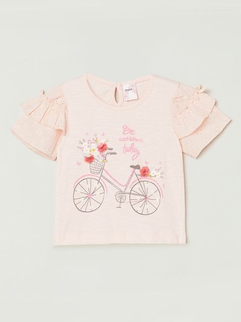 

max Girls Pink Printed Bell Sleeves Pure Cotton Top