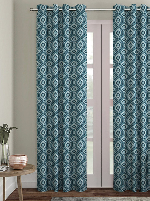 

HOUZZCODE Blue & White Single Black Out Curtain