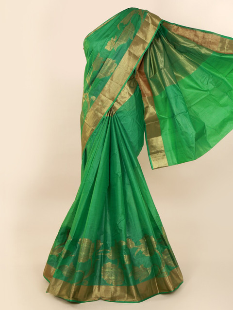 

Pothys Green Pure Silk Woven Design Tussar Saree