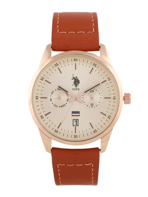 

U.S. Polo Assn. Men Silver-Toned & Tan Brown Analogue Leather Watch USWAT0008
