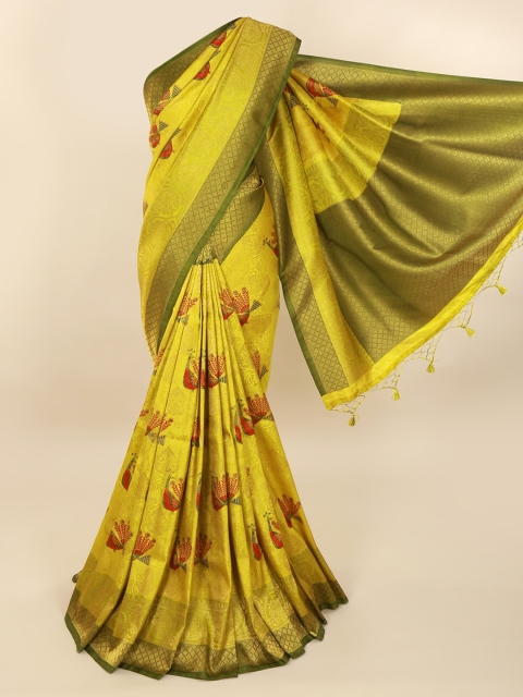 

Pothys Green Pure Silk Printed Banarasi Saree