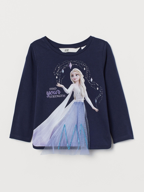 

H&M Girls Blue Cotton Elsa Printed Appliqued Top