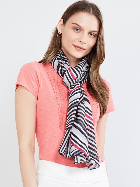 

max Women Black & White Striped Scarf