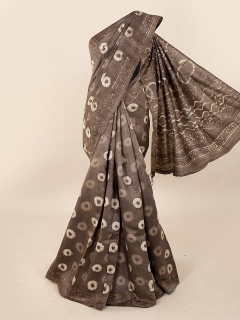 

Pothys Grey & Off-White Pure Silk Batik Printed Saree