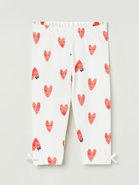 

max Girls Off White & Red Printed Cotton Leggings