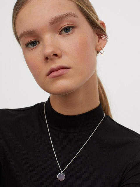 

H&M Women Black Self Design Stand-up collar top