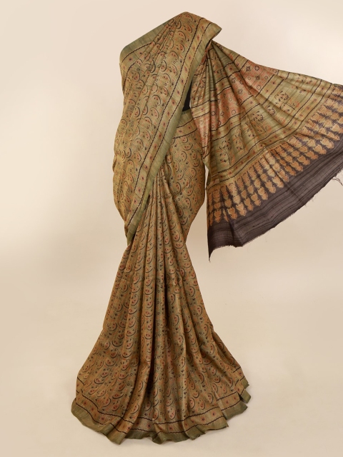 

Pothys Green Pure Silk Printed Dabu Saree