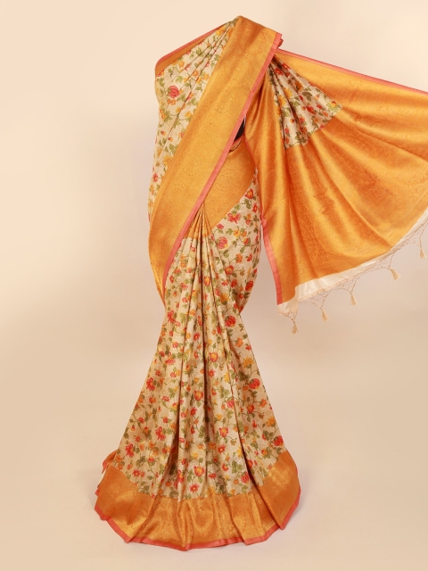 

Pothys Off-White Pure Silk Printed Banarasi Saree
