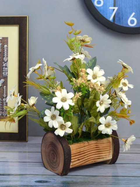 

fancy mart Green & White Artificial Daisy Flowers With Bucket Pot