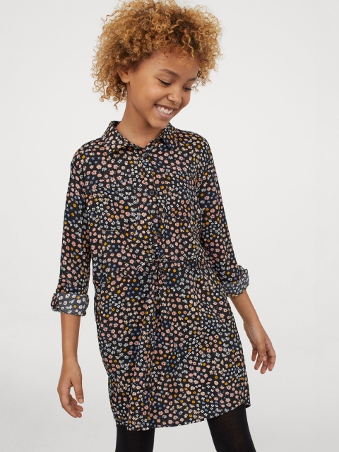 

H&M Girls Black Printed Shirt Dress