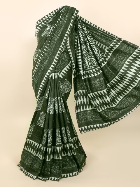 

Pothys Green Pure Silk Printed Dabu Saree