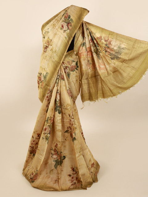 

Pothys Cream-Coloured Printed Pure Silk Saree