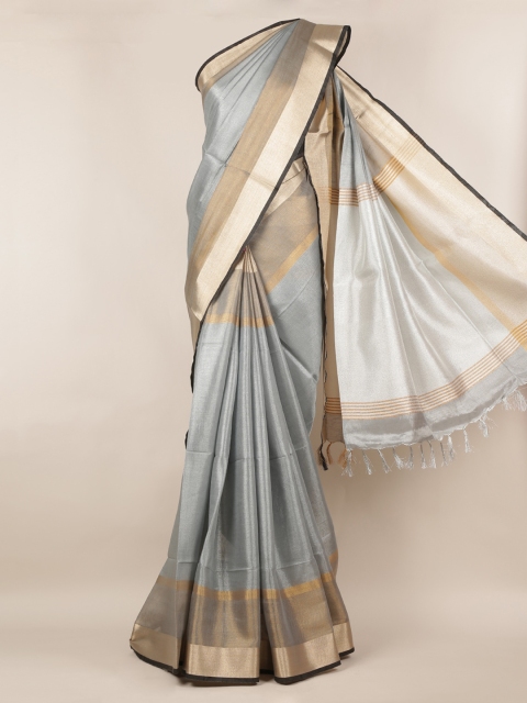 

Pothys Grey Solid Linen Blend Saree