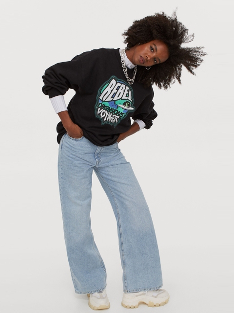 

H&M Women Black Printed Sweatshirt