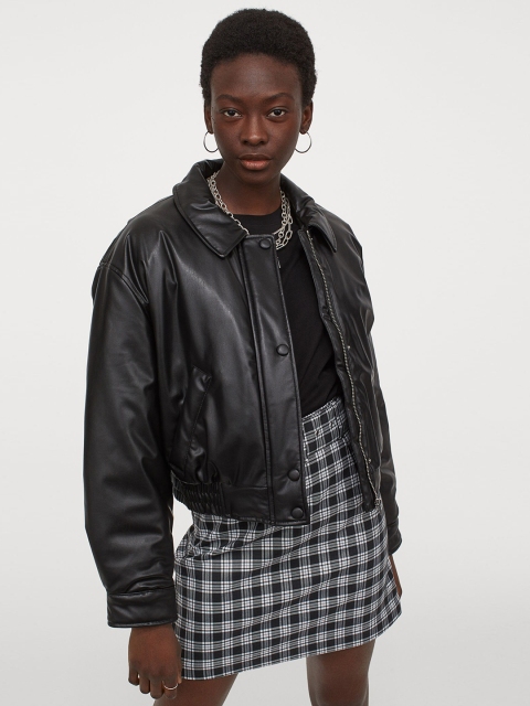 H&M Women Black and White Checked A-line Skirt
