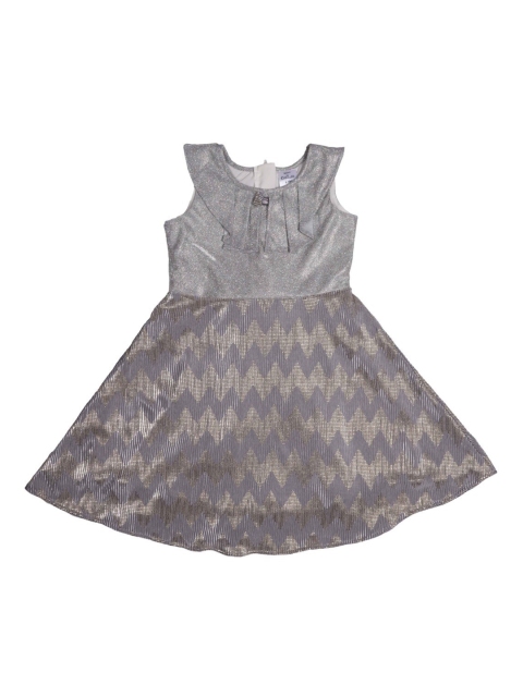 

Doodle Girls Grey & Gold-Coloured Self Design Fit and Flare Dress