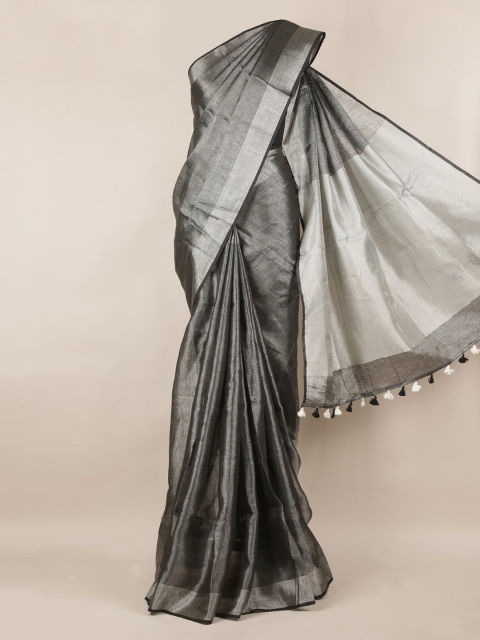 Pothys Grey Solid Linen Blend Saree