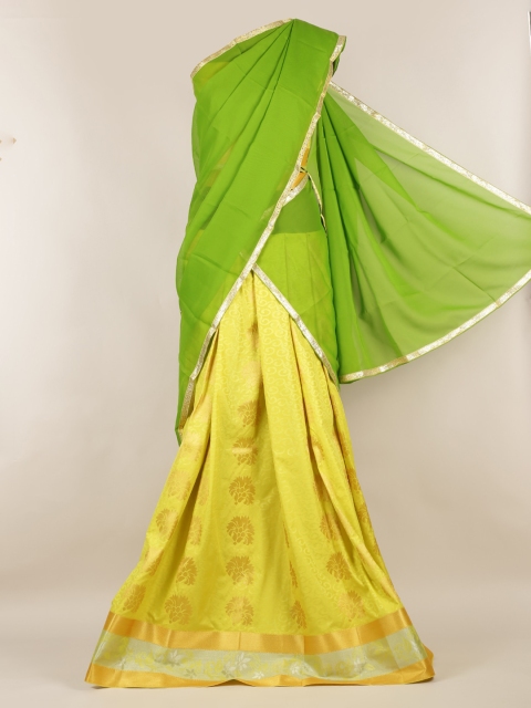 

Pothys Green & Yellow Poly Chiffon Solid Lehenga Half Saree