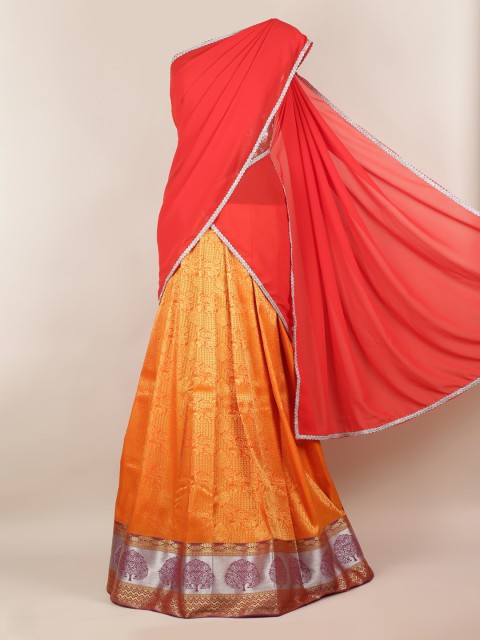 

Pothys Red & Orange Poly Chiffon Solid Half Saree