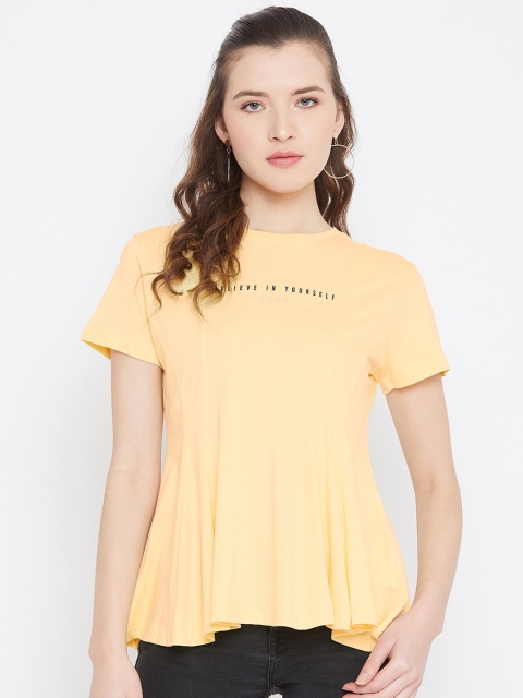 

Octave Women Yellow Solid Round Neck T-shirt