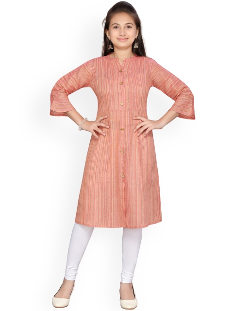 

Aarika Girls Peach-Coloured Striped Straight Kurta