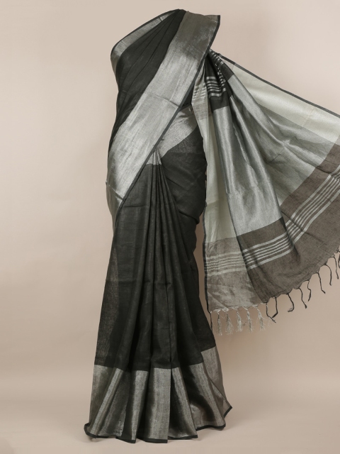 

Pothys Green Solid Linen Blend Saree