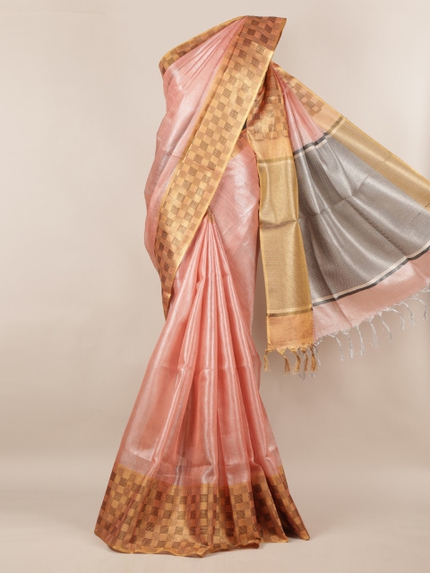 

Pothys Pink Solid Linen Blend Saree