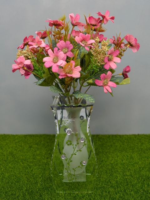 

fancy mart Set Of 2 Fuchsia Pink & Green Artificial Daisy Flower Bunches