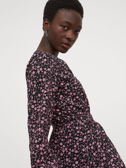 

H&M Black Women Printed Fit and Flare Sustainable Dress