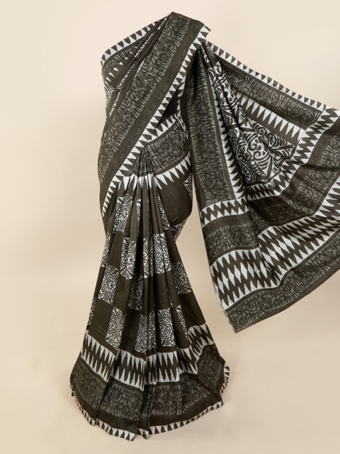 

Pothys Green Pure Silk Printed Dabu Saree