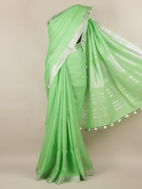 

Pothys Green Solid Linen Blend Saree
