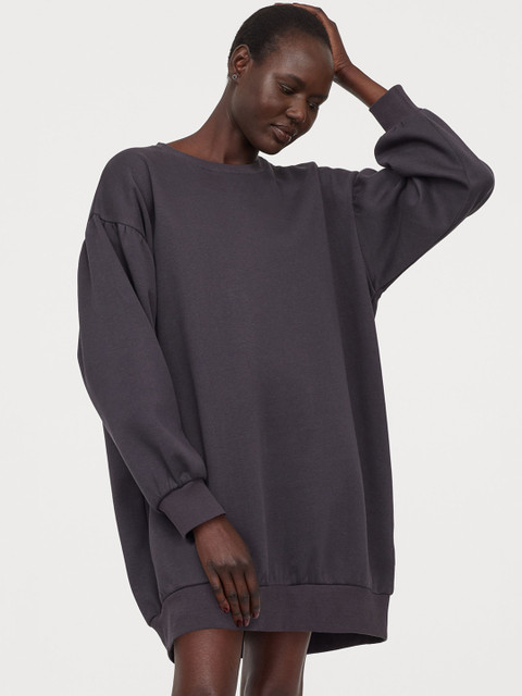 

H&M Women Grey Solid Sweatshirt Dress