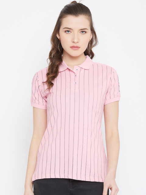 

Octave Women Pink Striped Polo Collar T-shirt