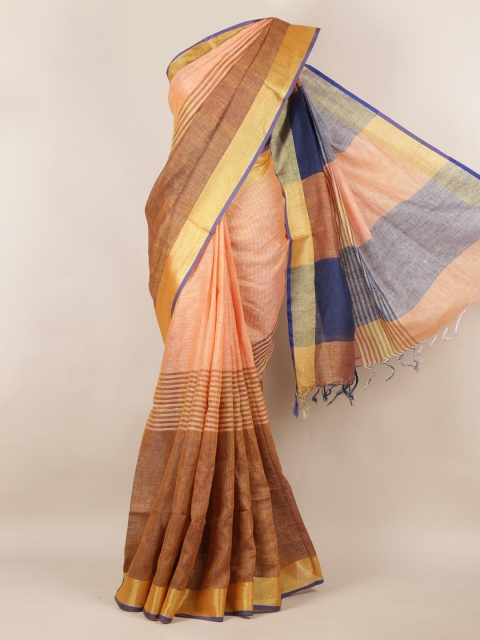 

Pothys Orange & Brown Linen Blend Colourblocked Saree