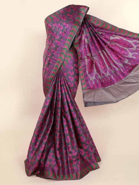 

Pothys Grey & Purple Pure Silk Printed Tussar Saree
