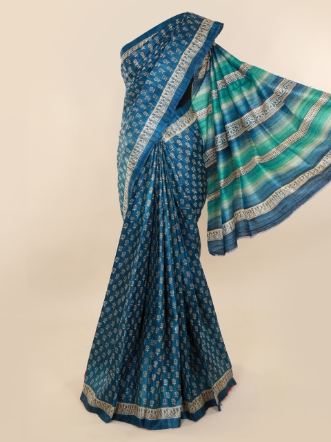 

Pothys Blue Pure Silk Printed Dabu Saree