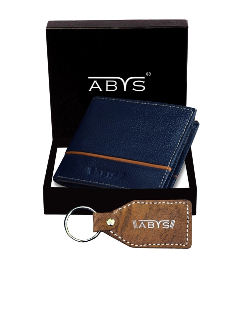 

ABYS Men Navy Blue & White Solid Genuine Leather Accessories Gift Set
